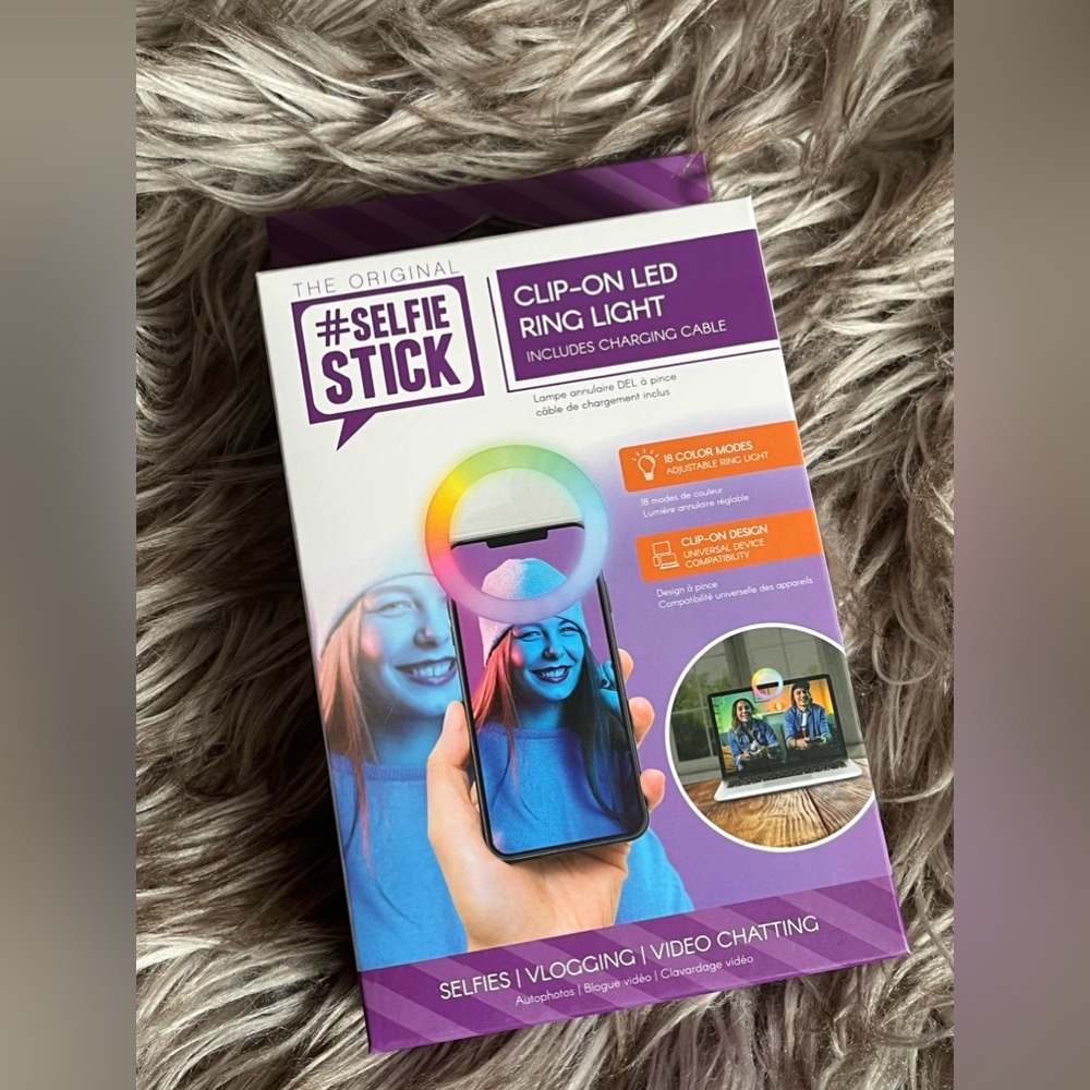 The Original #Selfie Stick Clip On Rainbow LED Ring Light
